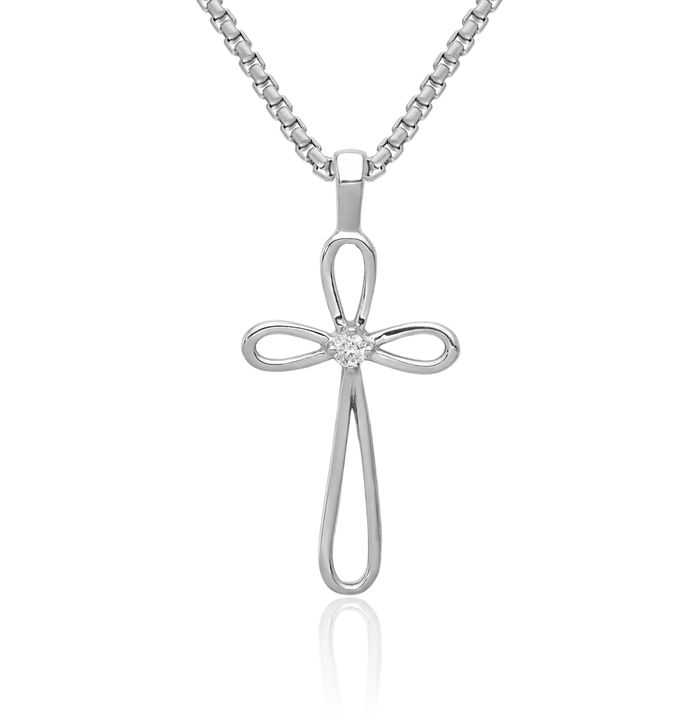 14K Solid White Gold Diamond Latin Mexican Holy Cross Necklace Religious Chain Pendant Jesus Christ Charm
