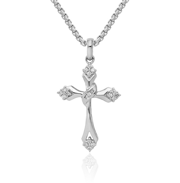 14K Solid White Gold Diamond Holy Cross Necklace Religious Chain Pendant Jesus Christ Charm