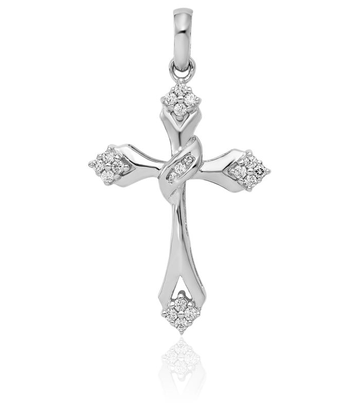 14K Solid White Gold Diamond Holy Cross Necklace Religious Chain Pendant Jesus Christ Charm