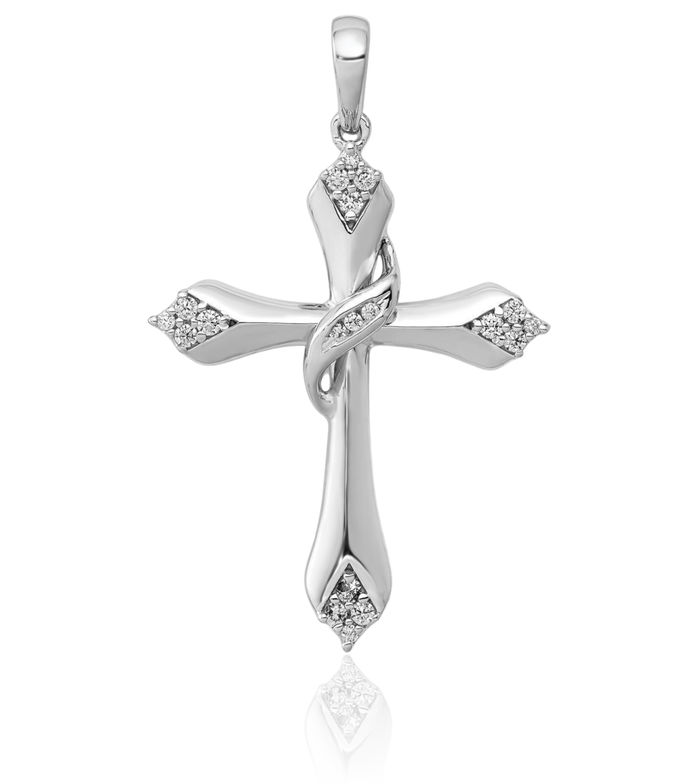 14K Solid White Gold Diamond Holy Cross Necklace Religious Chain Pendant Jesus Christ Charm