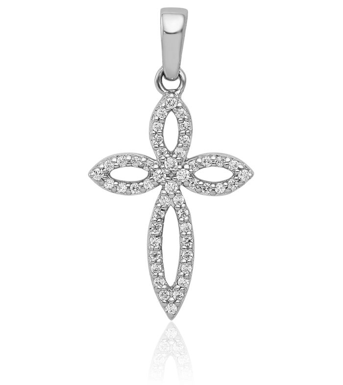 14K Solid White Gold Diamond Holy Cross Necklace Religious Chain Pendant Jesus Christ Charm