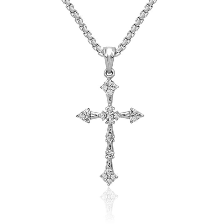 14K Solid White Gold Diamond Latin Mexican Holy Cross Necklace Religious Chain Pendant Jesus Christ Charm