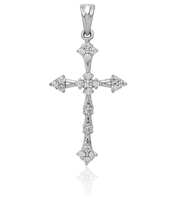 14K Solid White Gold Diamond Latin Mexican Holy Cross Necklace Religious Chain Pendant Jesus Christ Charm