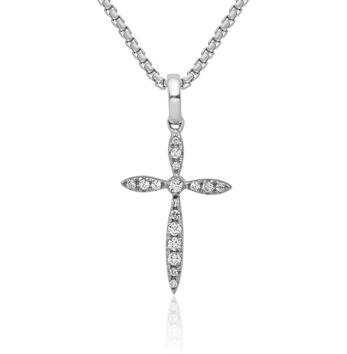 14K Solid White Gold Diamond Latin Mexican Holy Cross Necklace Religious Chain Pendant Jesus Christ Charm