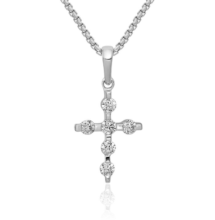 14K Solid White Gold Diamond Latin Mexican Holy Cross Necklace Religious Chain Pendant Jesus Christ Charm