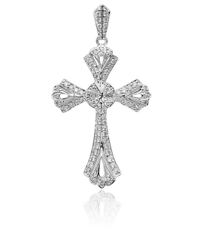 14K Solid White Gold Diamond Holy Cross Necklace Religious Chain Pendant Jesus Christ Charm