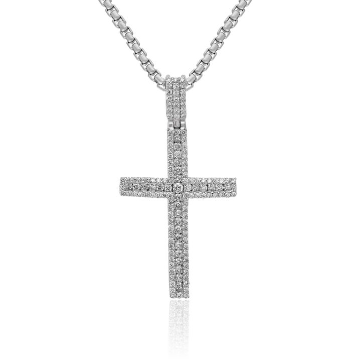 14K Solid White Gold Diamond Latin Mexican Holy Cross Necklace Religious Chain Pendant Jesus Christ Christian Charm