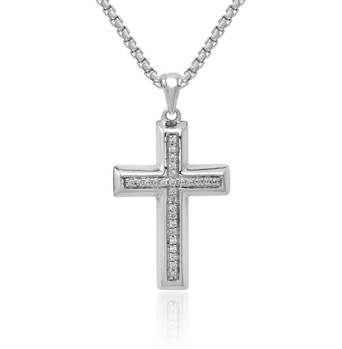 14K Solid White Gold Diamond Holy Cross Necklace Religious Chain Pendant Jesus Christ Charm