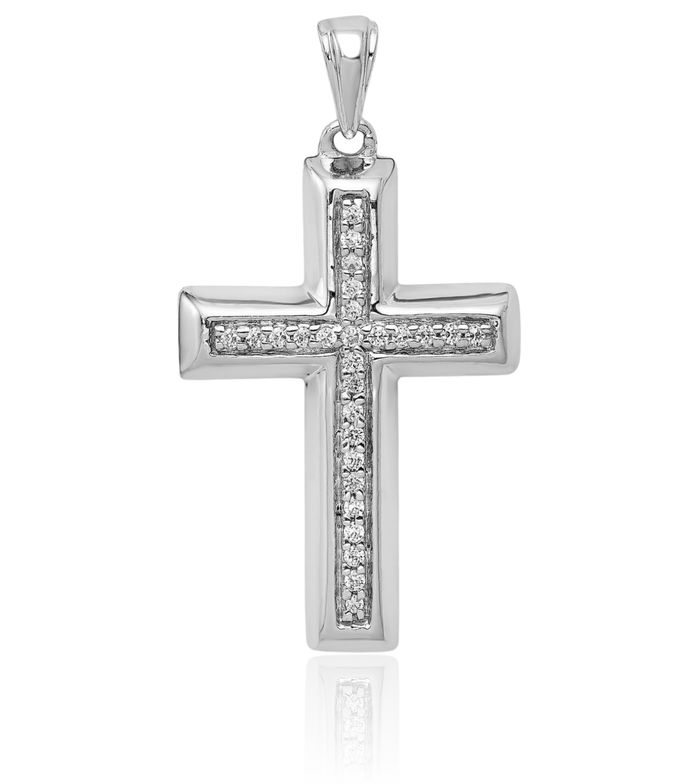 14K Solid White Gold Diamond Holy Cross Necklace Religious Chain Pendant Jesus Christ Charm