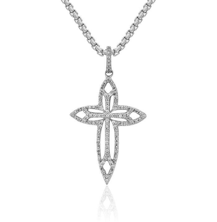 14K Solid White Gold Diamond Holy Cross Necklace Religious Chain Pendant Jesus Christ Charm