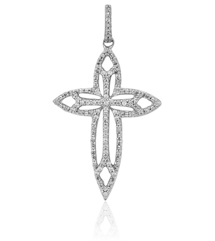 14K Solid White Gold Diamond Holy Cross Necklace Religious Chain Pendant Jesus Christ Charm