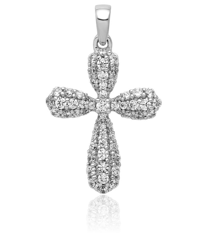 14K Solid White Gold Diamond Holy Cross Necklace Religious Chain Pendant Jesus Christ Charm