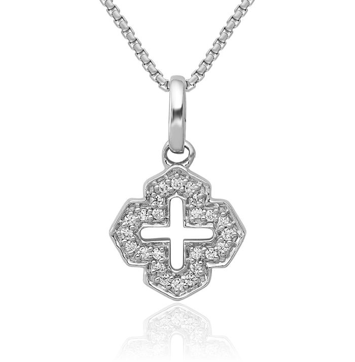 14K Solid White Gold Diamond Cross Necklace Religious Chain Pendant Jesus Christ Charm