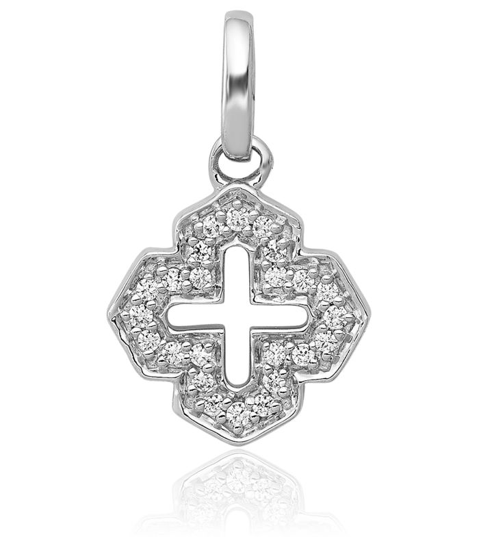 14K Solid White Gold Diamond Cross Necklace Religious Chain Pendant Jesus Christ Charm