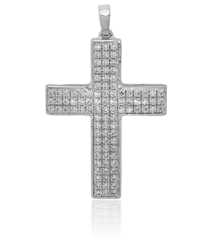 14K Solid White Gold Diamond Latin Mexican Holy Cross Necklace Religious Chain Pendant Jesus Christ Christian Charm