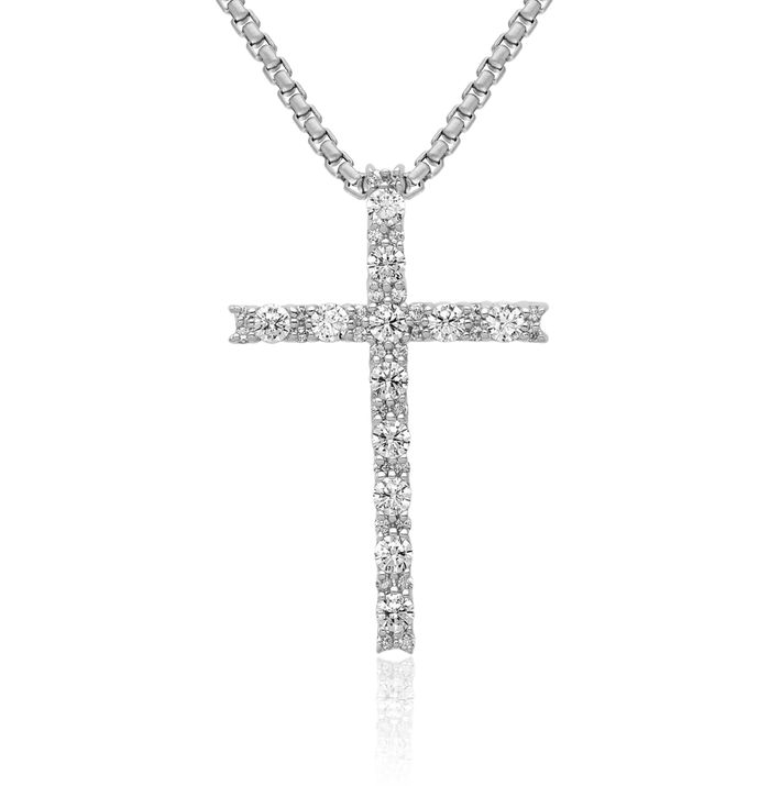 14K Solid White Gold Diamond Latin Mexican Holy Cross Necklace Religious Chain Pendant Jesus Christ Christian Charm