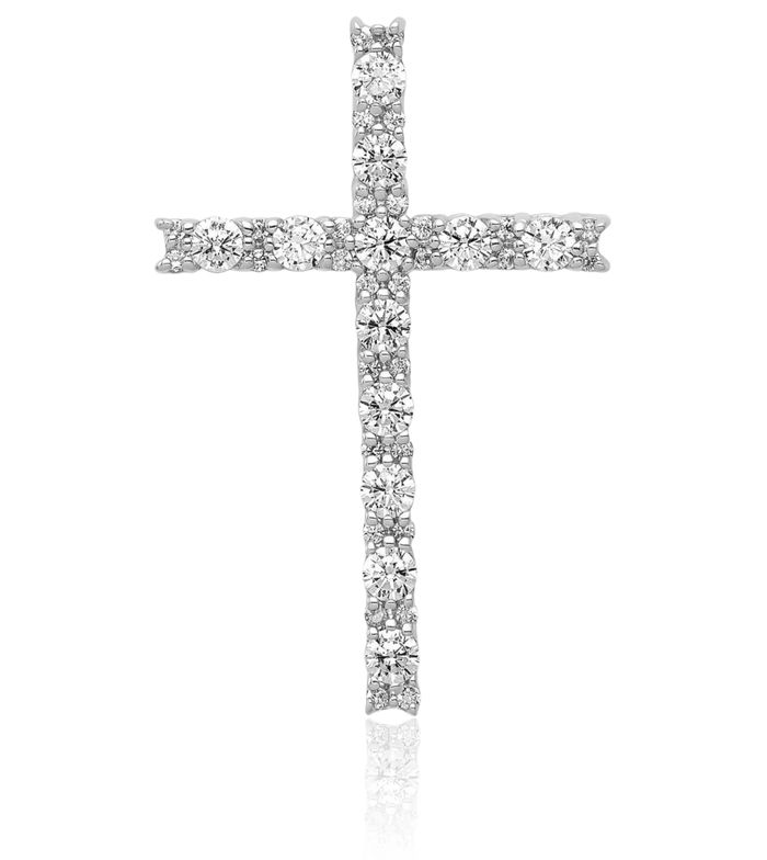 14K Solid White Gold Diamond Latin Mexican Holy Cross Necklace Religious Chain Pendant Jesus Christ Christian Charm