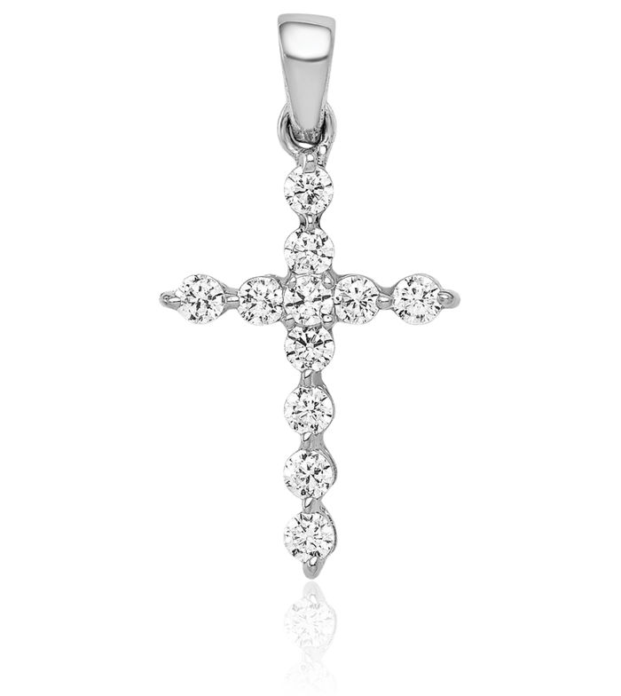 14K Solid White Gold Lab Diamond Latin Mexican Holy Cross Necklace Religious Chain Pendant Jesus Christ Charm