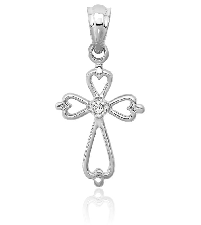 14K Solid White Gold Diamond Holy Cross Necklace Religious Chain Pendant Jesus Christ Charm