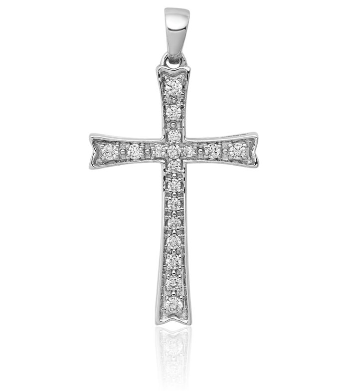 14K Solid White Gold Diamond Latin Mexican Holy Cross Necklace Religious Chain Pendant Jesus Christ Charm