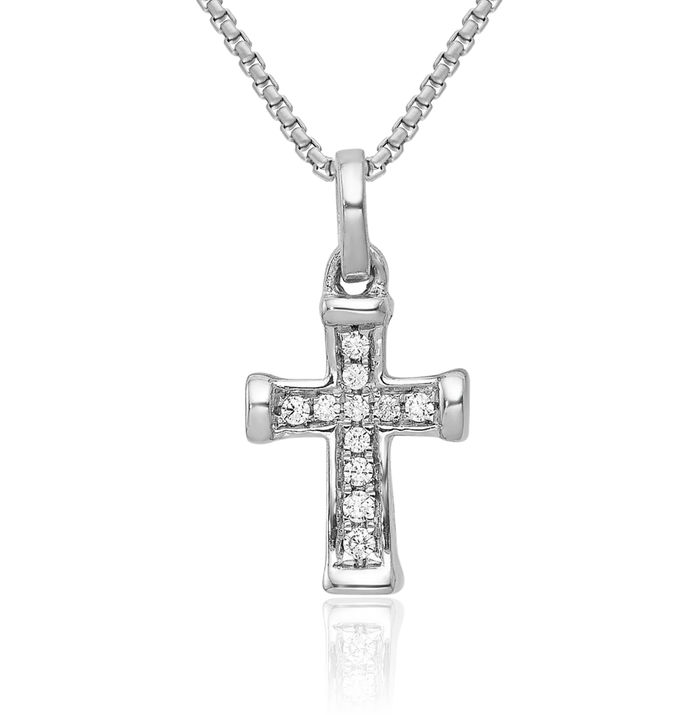 14K Solid White Gold Diamond Latin Mexican Holy Cross Necklace Religious Chain Pendant Jesus Christ Christian Charm