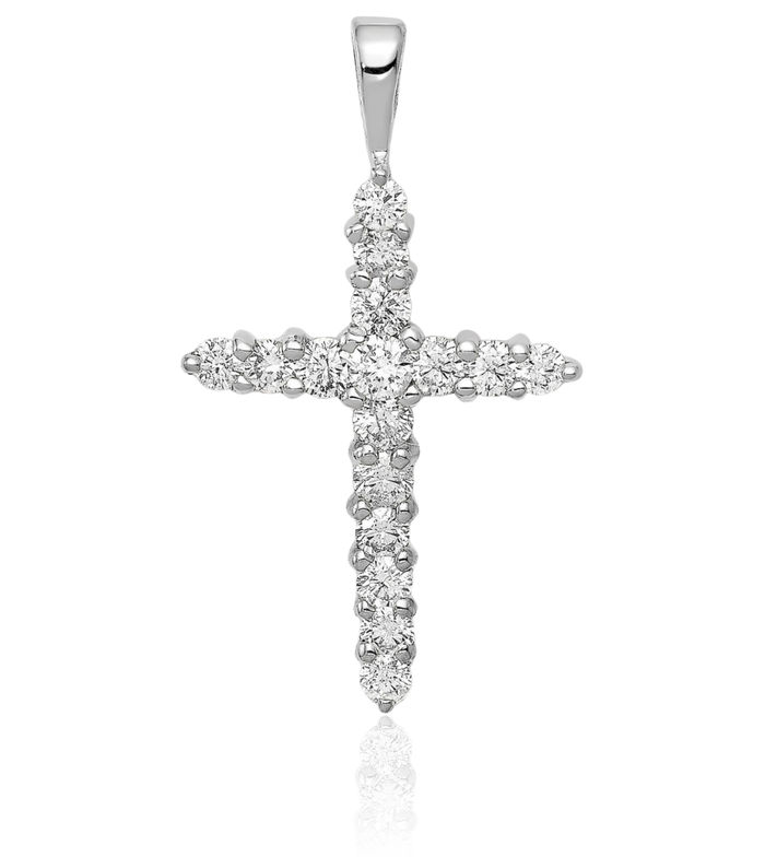 14K Solid White Gold Lab Diamond Latin Mexican Holy Cross Necklace Religious Chain Pendant Jesus Christ Charm