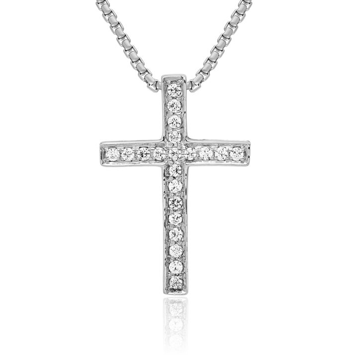 14K Solid White Gold Diamond Latin Mexican Holy Cross Slide Necklace Religious Chain Pendant Jesus Christ Charm