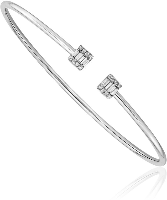 14K Solid White Gold Diamond Cuff Bracelet