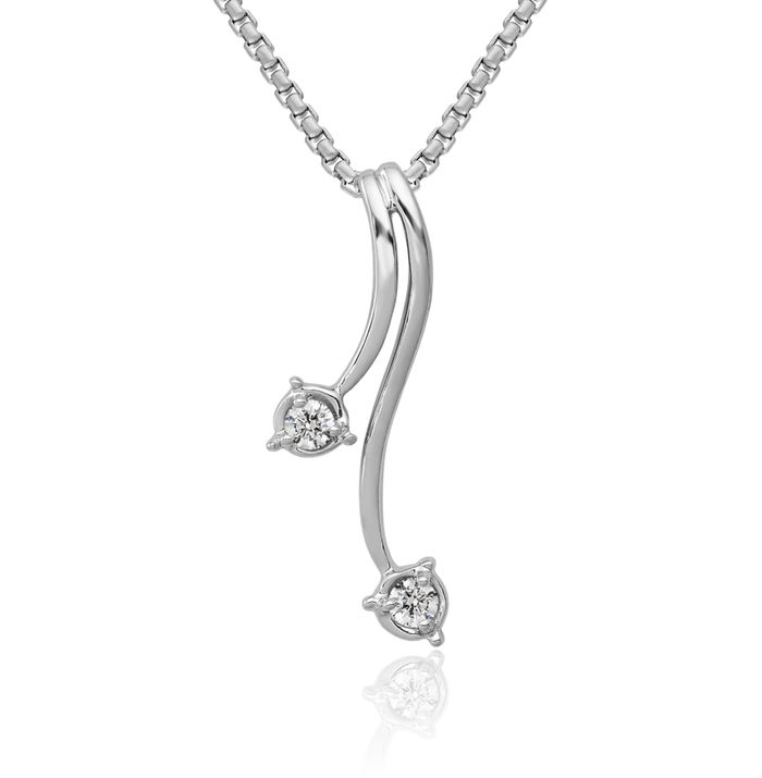 14K Solid White Gold Diamond Double Floating Chain Slide Pendant Necklace Charm