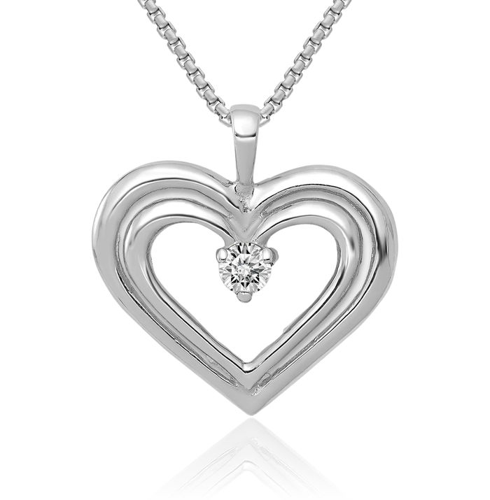 14K Solid White Gold Diamond Double Heart Solitaire Necklace Chain Pendant Charm