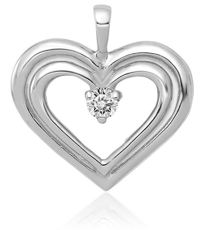 14K Solid White Gold Diamond Double Heart Solitaire Necklace Chain Pendant Charm