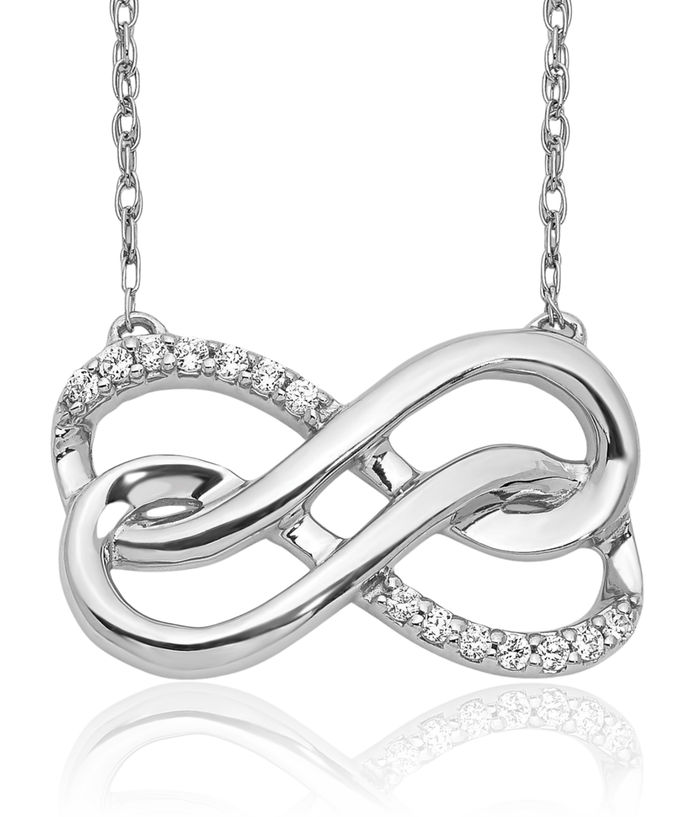 14K Solid White Gold Diamond Double Infinity Twisted Love Knot Symbol Necklace Chain