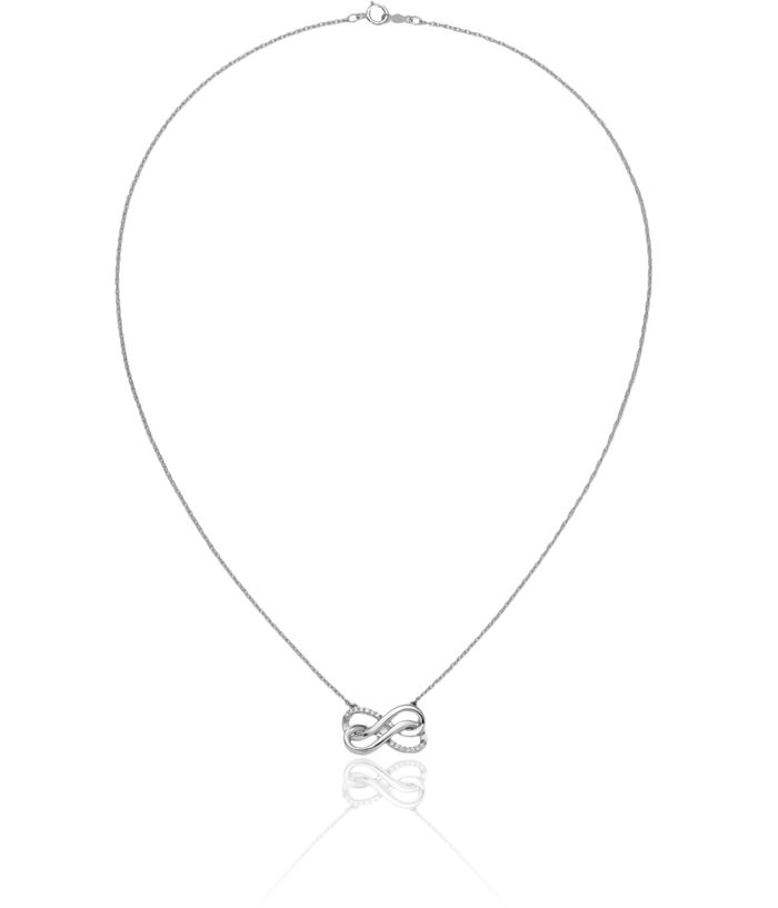 14K Solid White Gold Diamond Double Infinity Twisted Love Knot Symbol Necklace Chain