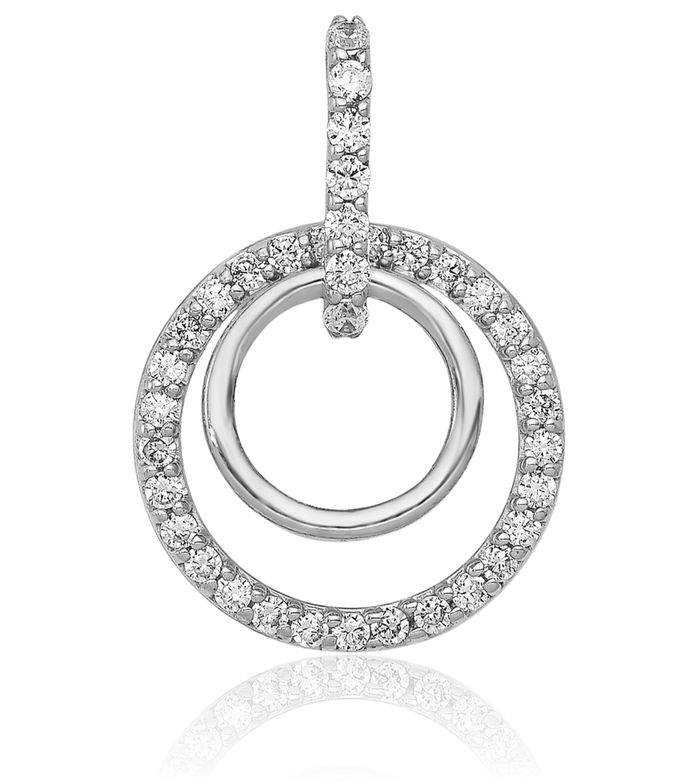 14K Solid White Gold Diamond Double Circle Round Dangling Necklace Chain Pendant Charm