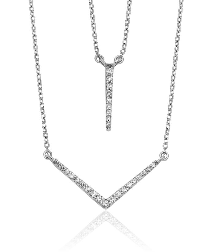 14K Solid White Gold Diamond Double Strand Layering Necklace Chain