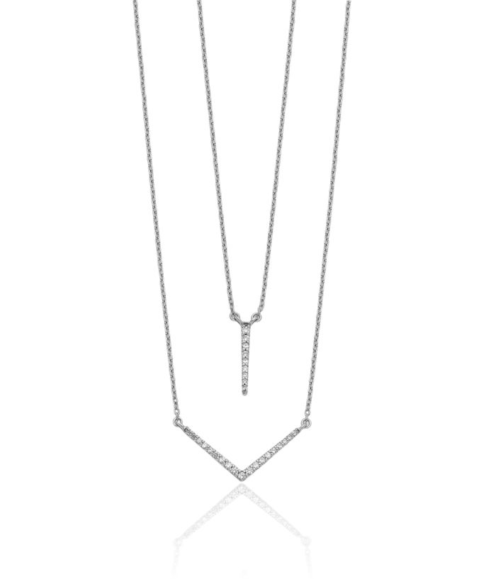 14K Solid White Gold Diamond Double Strand Layering Necklace Chain