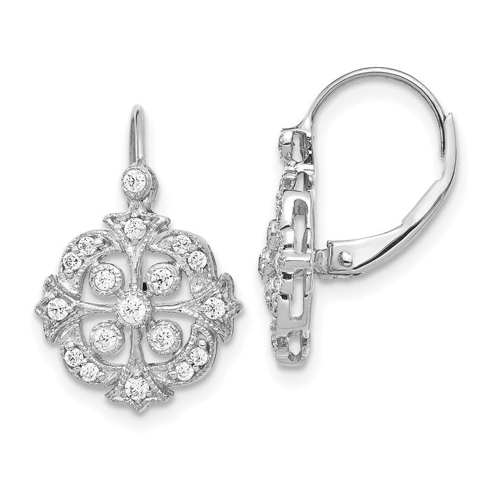 14K Solid White Gold Lab Diamond Drop Dangle Earrings