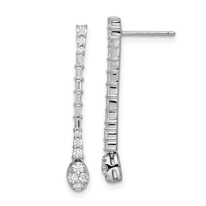 14K Solid White Gold Diamond Line Bar Drop Dangle Earrings