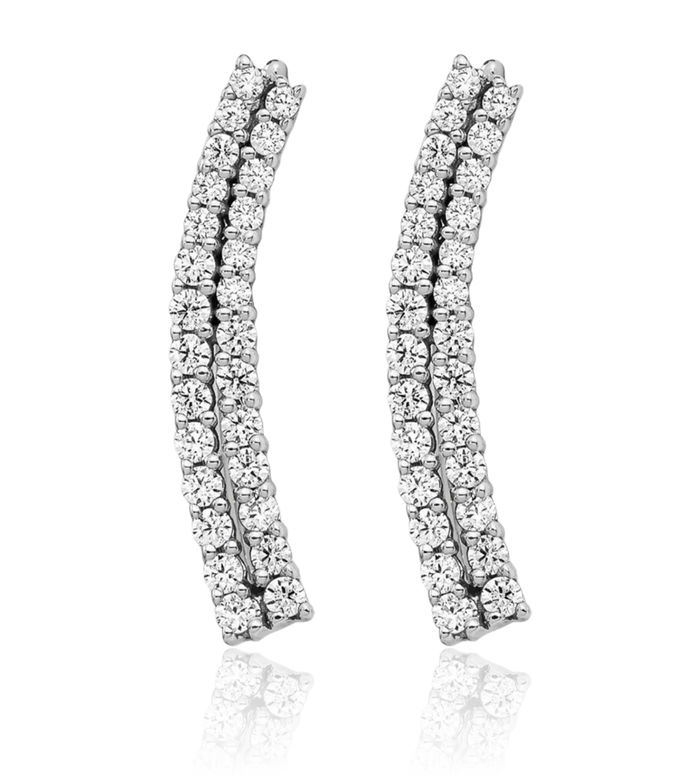 14K Solid White Gold Diamond Ear Climber Drop Dangle Earrings