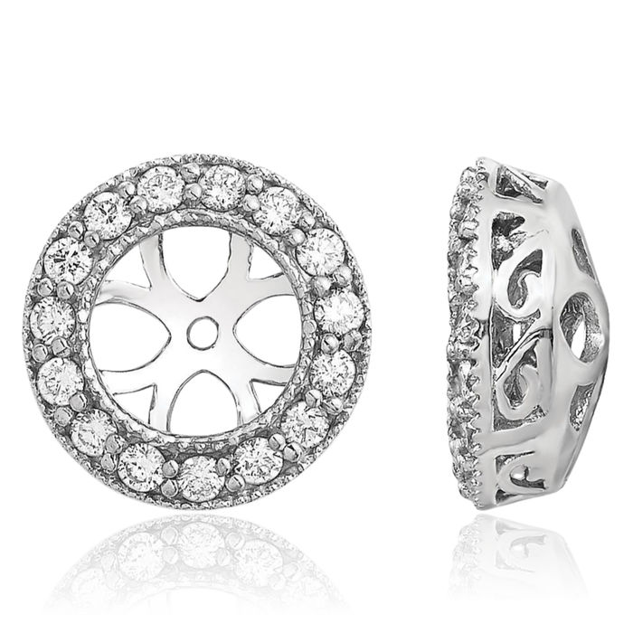14K Solid White Gold Diamond Earring Jackets for Studs