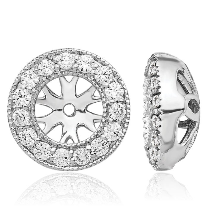 14K Solid White Gold Diamond Earring Jackets for Studs