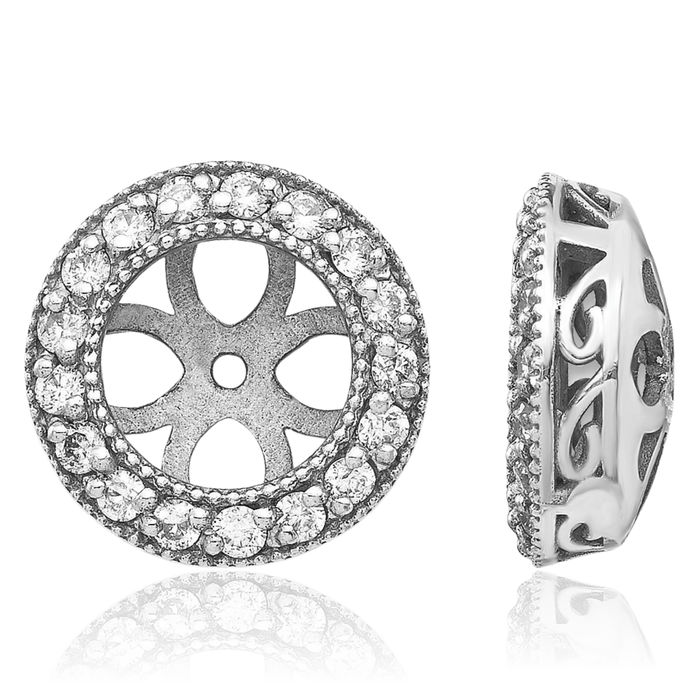 14K Solid White Gold Diamond Earring Jackets for Studs
