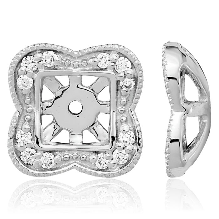 14K Solid White Gold Diamond Earring Jackets for Studs