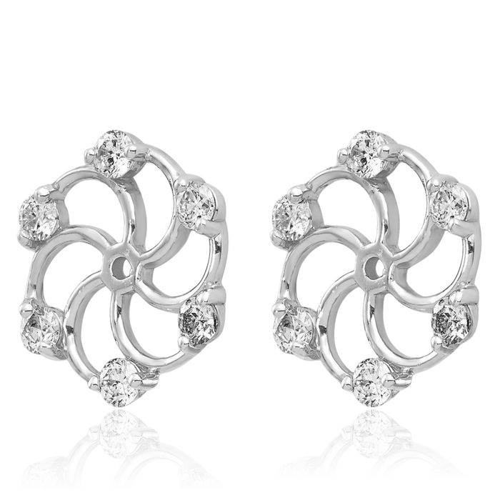 14K Solid White Gold Diamond Earring Jackets for Studs