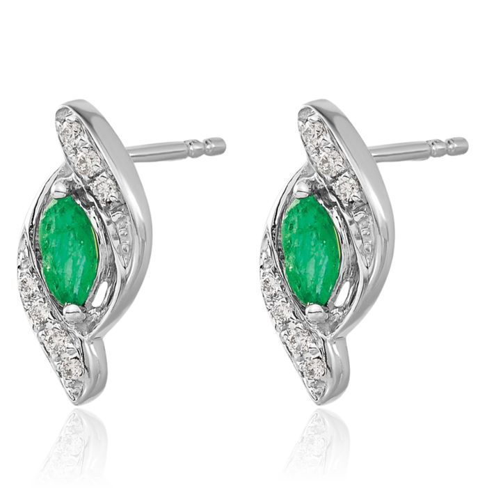 14K Solid White Gold Diamond Green Emerald Drop Dangle Earrings Gemstone Post Push Back