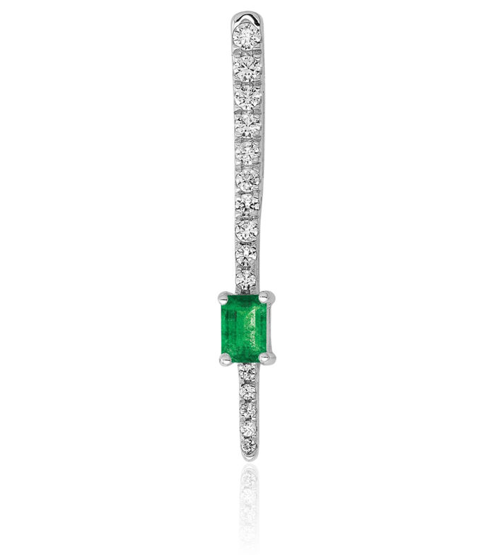 14K Solid White Gold Diamond Green Emerald Floating Chain Slide Gemstone Pendant Necklace Charm