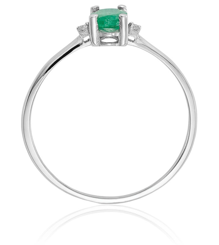 14K Solid White Gold Diamond Green Emerald Ring Gemstone Band April May Birthstone Jewelry