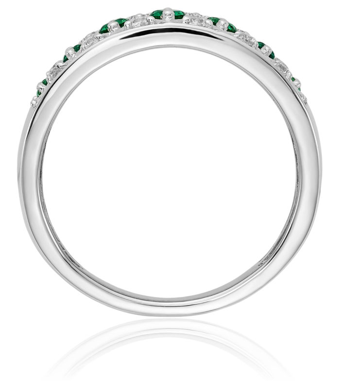 14K Solid White Gold Diamond Green Emerald Ring Gemstone Band May Birthstone Jewelry