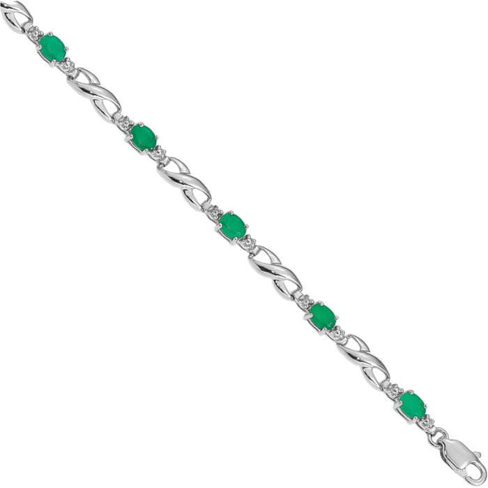 14K Solid White Gold Diamond Green Emerald Chain Gemstone Tennis Bracelet