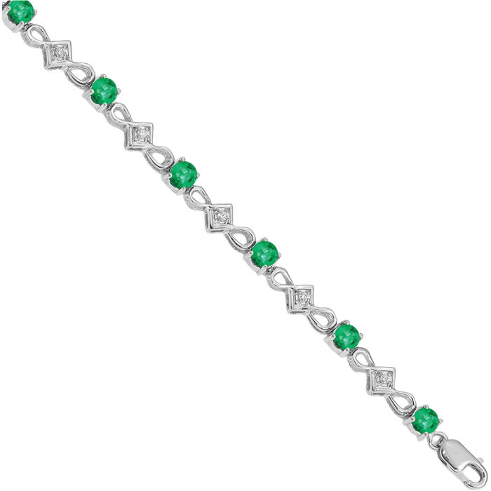 14K Solid White Gold Diamond Green Emerald Chain Gemstone Tennis Bracelet